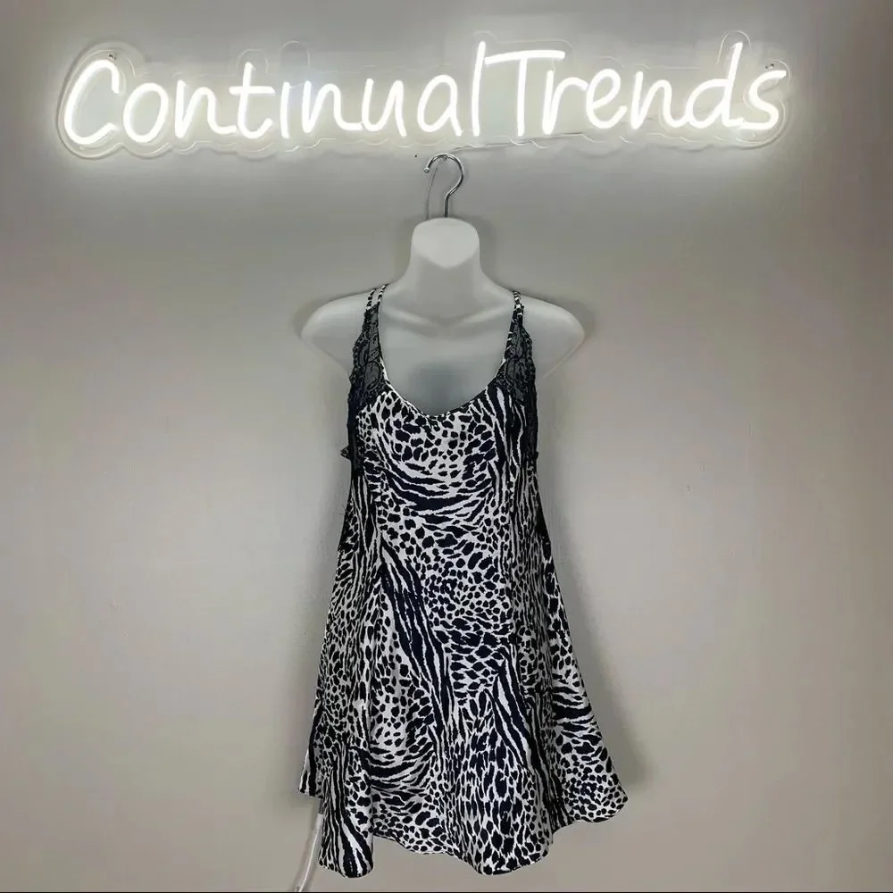 Vintage Victoria’s Secret zebra animal black lace slip dress lingerie Small